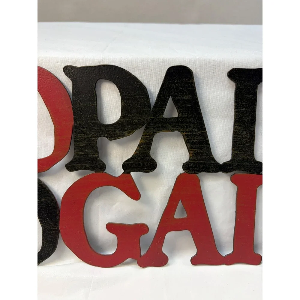 No Pain No Gain Metal Wall Art Sign Gym Decor Red Black Distressed 11.5x5.5